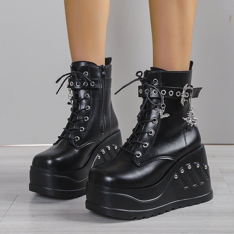 Demonia Platform Boots 2022 New Dark Gothic Rivet Wedge Ankle Boots Women'S Plus Size Martin Boots - Image 5