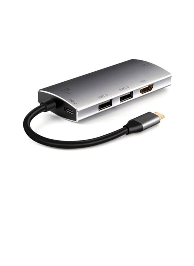 LAVVENTO Lavvento 5 in 1 Type C Hub - 2 USB 2.0, HDMI 4K RJ45 87W PD Power Output (US016), Silver 