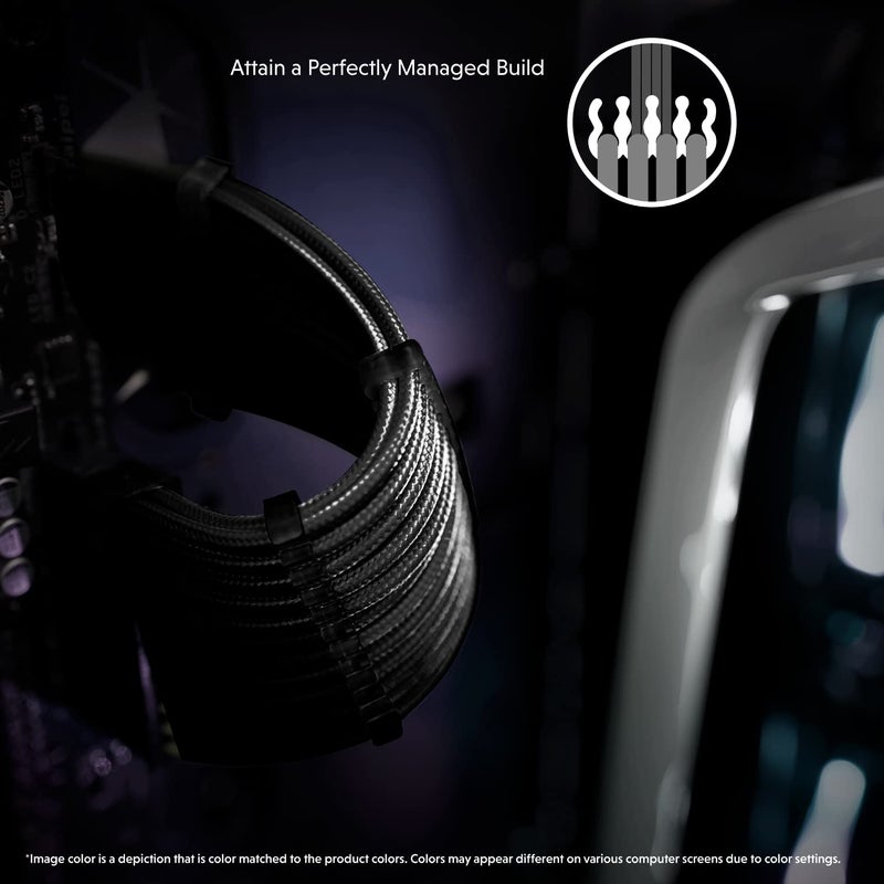 LINKUP - AVA 30cm PSU Cable Extension Sleeved Custom Mod GPU PC Braided w/Comb Kit - Compatible with RTX3090 | 1 x 24 P (20+4) | 2 x 8 P (4+4) CPU | 3 x 8 P (6+2) GPU Set | 300mm - Black - Image 5