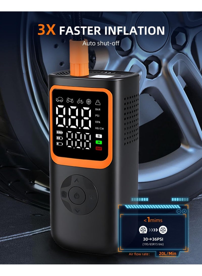 Arabest Tire Inflator Portable Air Compressor - 6000 mah & 150 Psi Air Pump for Car Tires with Pressure Gauge & Led Light, Faster Inflation Mini Compressor for Car, Bicycles, Motorcycle - Image 2