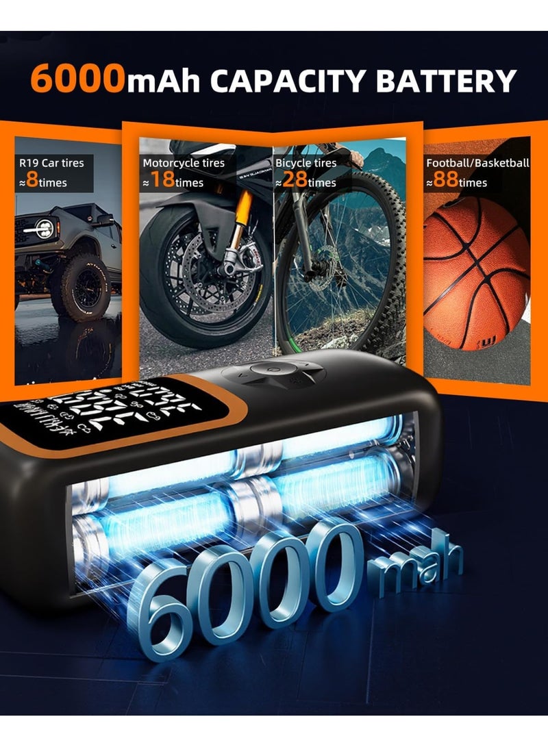 Arabest Tire Inflator Portable Air Compressor - 6000 mah & 150 Psi Air Pump for Car Tires with Pressure Gauge & Led Light, Faster Inflation Mini Compressor for Car, Bicycles, Motorcycle - Image 4