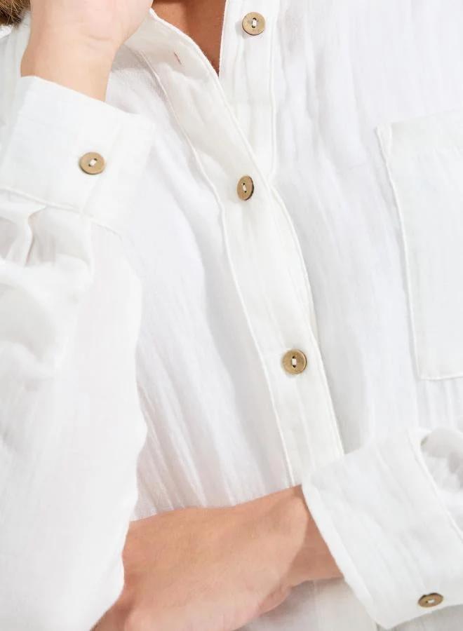 Styli Women Cotton Oversized Shirt with Roll-Up Sleeves