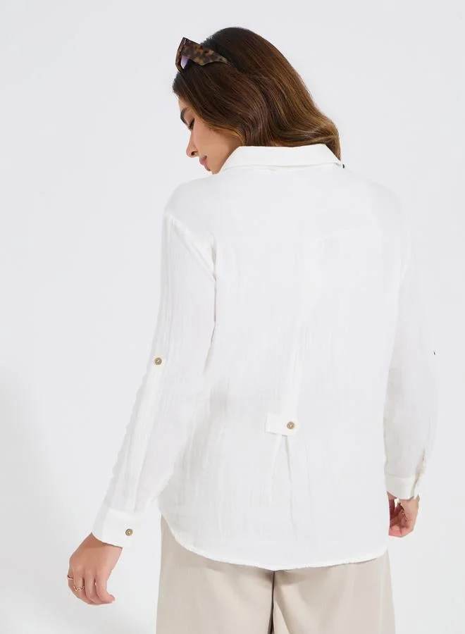 Styli Women Cotton Oversized Shirt with Roll-Up Sleeves
