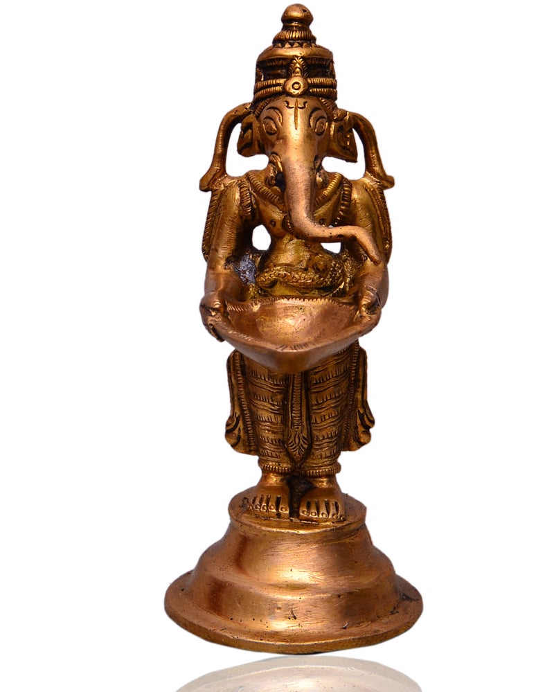 Purpledip Unique Brass Ganpati Idol Holding Diya, Indian Gift Ideas (10513) - Image 3