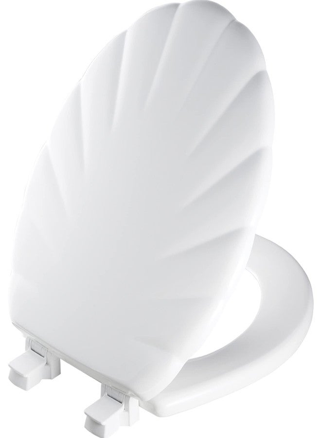 Mayfair Sculptured Shell Toilet Seat, Easy Clean Hinges with Durable Wood Seat, Made in USA, Round, White - Image 1