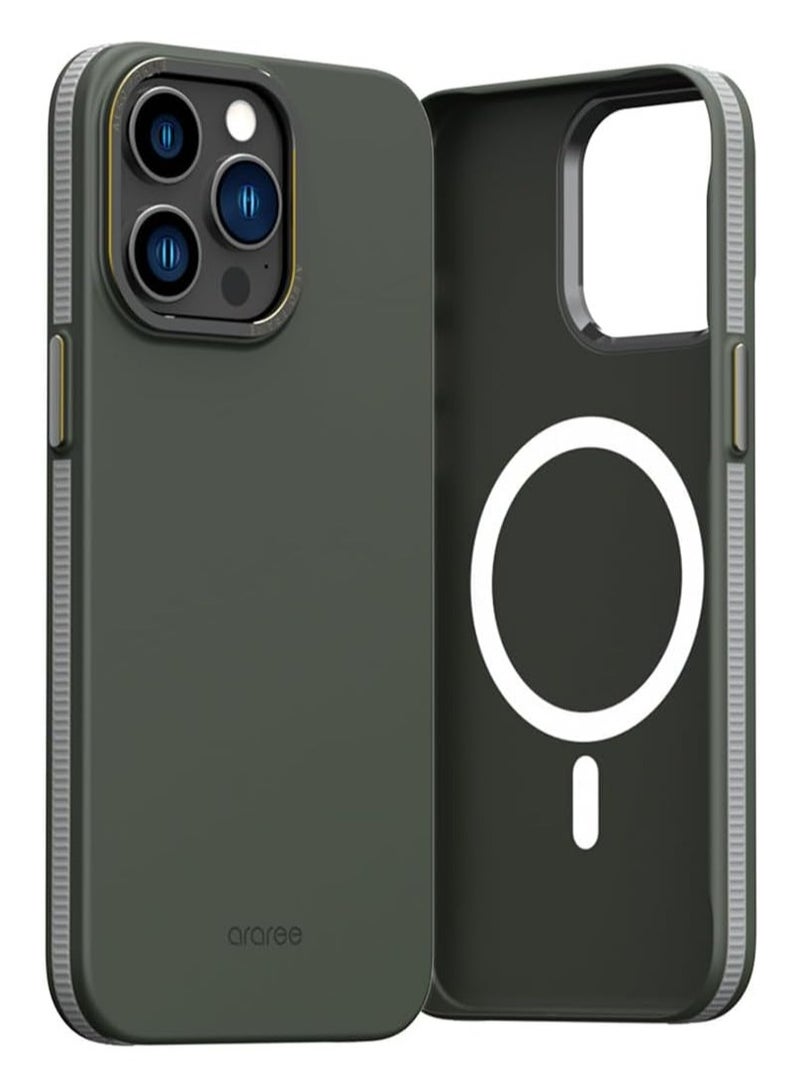 araree Araree iPhone 15 Pro Max Case Magsafe Compatible Smartphone Case AERO FRAME [Magsafe Magnetic Mounted, Metal, Durable, Polycarbonate Wireless Charging Compatible] Apple iPhone Cover - Dark Green - Image 1