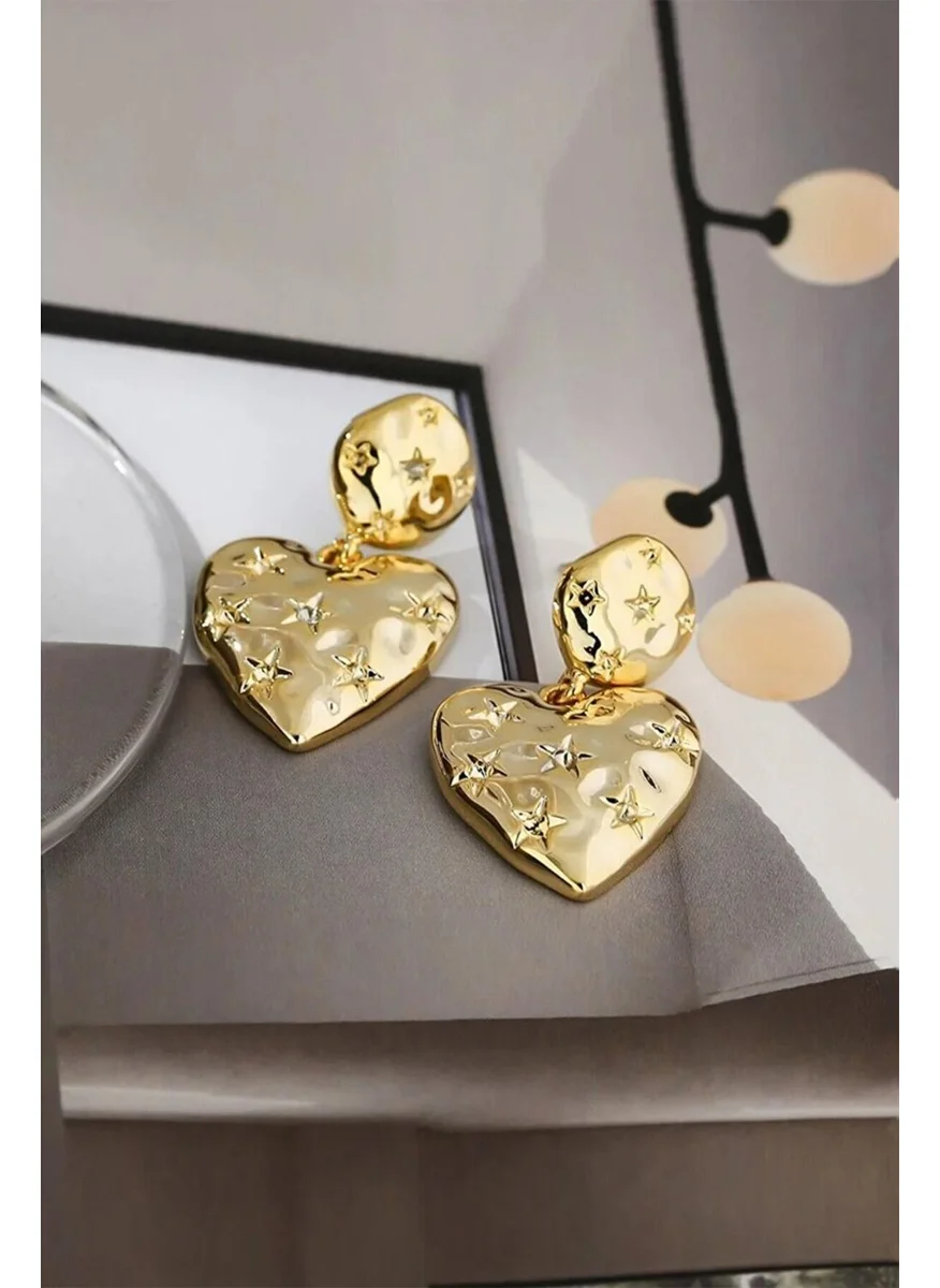 باهلس Star Pattern Dangle Gold Heart Earrings