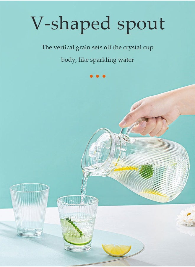 DUNISO 5-Piece Glass teapot With Lid and Spout,hammered texture Glass jug Set,Beverage Pitcher for Drinks, Glass Water Carafe, Which is 1 Teapot And 4 Cups,Water Carafe Jug With Lids For Iced Tea Lemonade Coffee Milk Juice ﻿  - Image 5