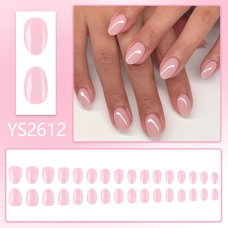 Of 32pcs Short Oval False Nails Elegant Light Glossy Finish Easy to Apply and Durability Artificial Nails Short Oval Fraudulent Hoofs - Image 2