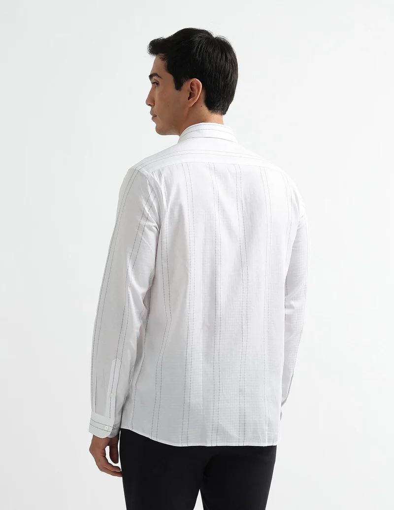 Arrow White Self Design Vertical Striped New York Shirt for Men | Best Price UAE
