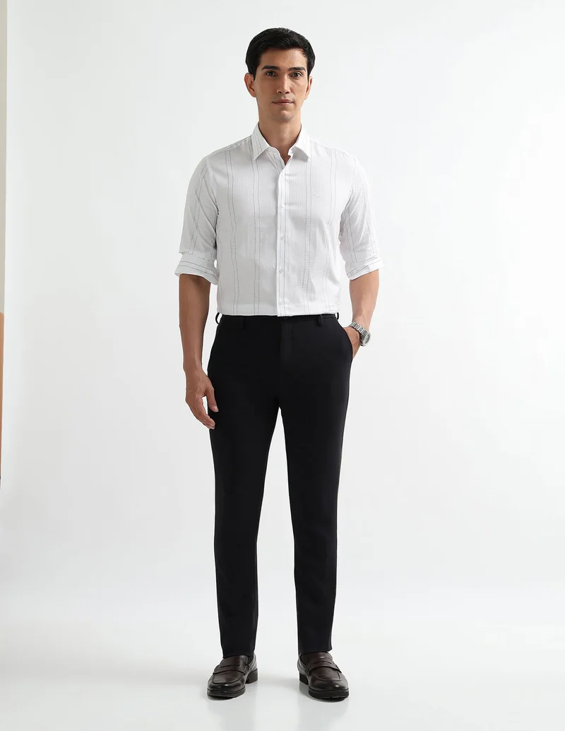 Arrow White Self Design Vertical Striped New York Shirt for Men | Best Price UAE