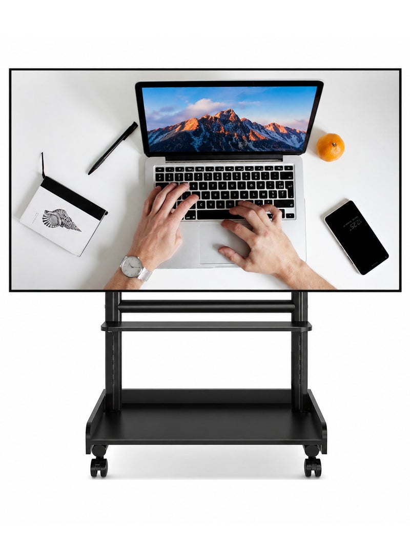 Rfiver TV Stand with Wheels for Most 40-86 Inch TVs up to 150lbs, Heavy Duty Height Adjustable Mobile TV Stand with Shelf, Floor TV Stand for Living Room, TV Cart Max VESA 600x400mm, Black - Image 1
