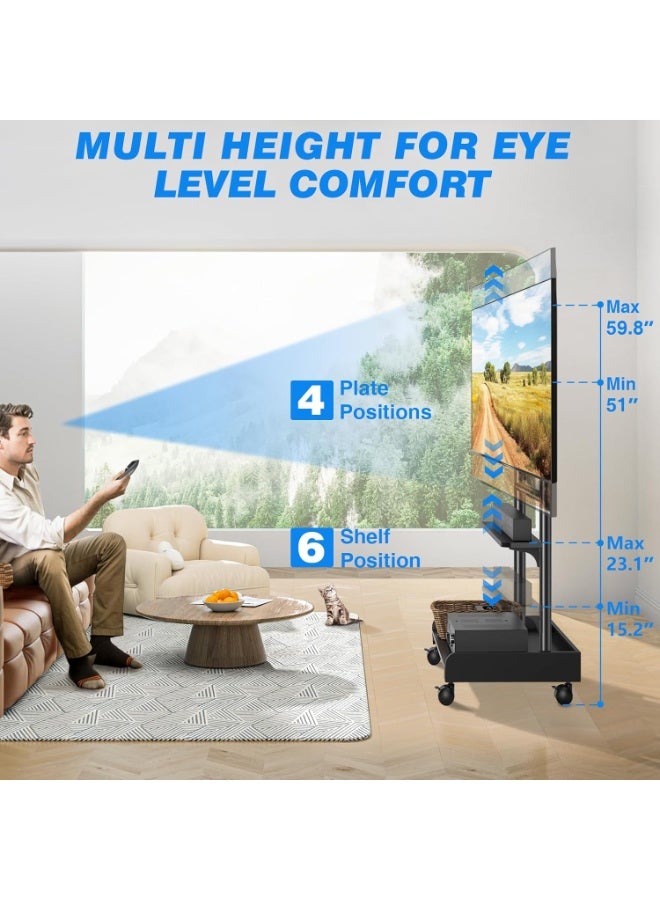 Rfiver TV Stand with Wheels for Most 40-86 Inch TVs up to 150lbs, Heavy Duty Height Adjustable Mobile TV Stand with Shelf, Floor TV Stand for Living Room, TV Cart Max VESA 600x400mm, Black - Image 3