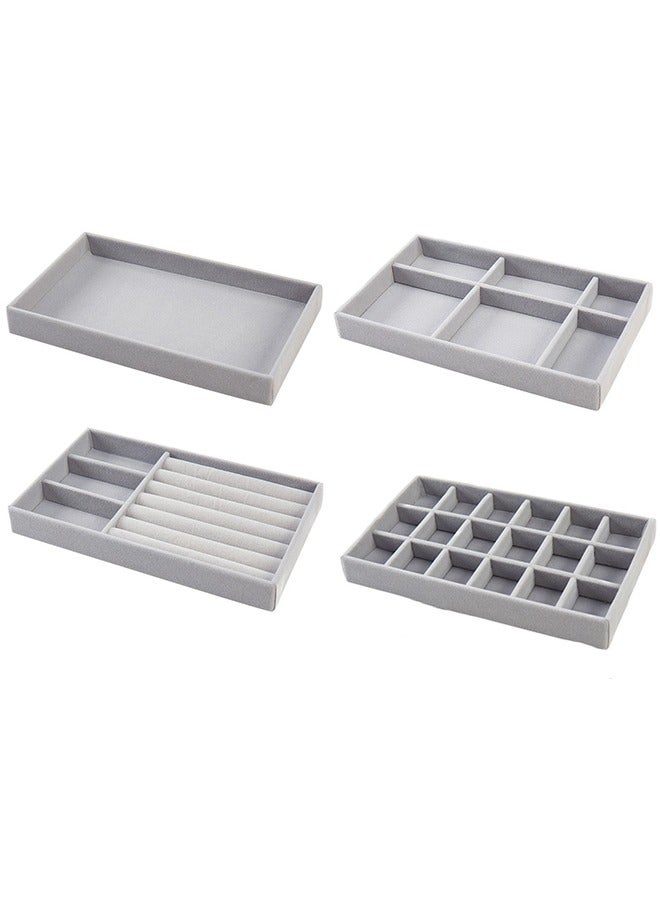 مجموعة من 4 صواني تنظيم مجوهرات مكدسة للأدراج عرض حاوية تخزين حاوية قرط حلقات قلادة مع قواسم قابلة للإزالة - Image 1