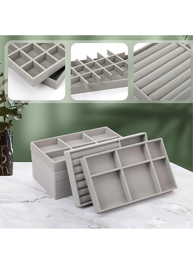 مجموعة من 4 صواني تنظيم مجوهرات مكدسة للأدراج عرض حاوية تخزين حاوية قرط حلقات قلادة مع قواسم قابلة للإزالة - Image 2