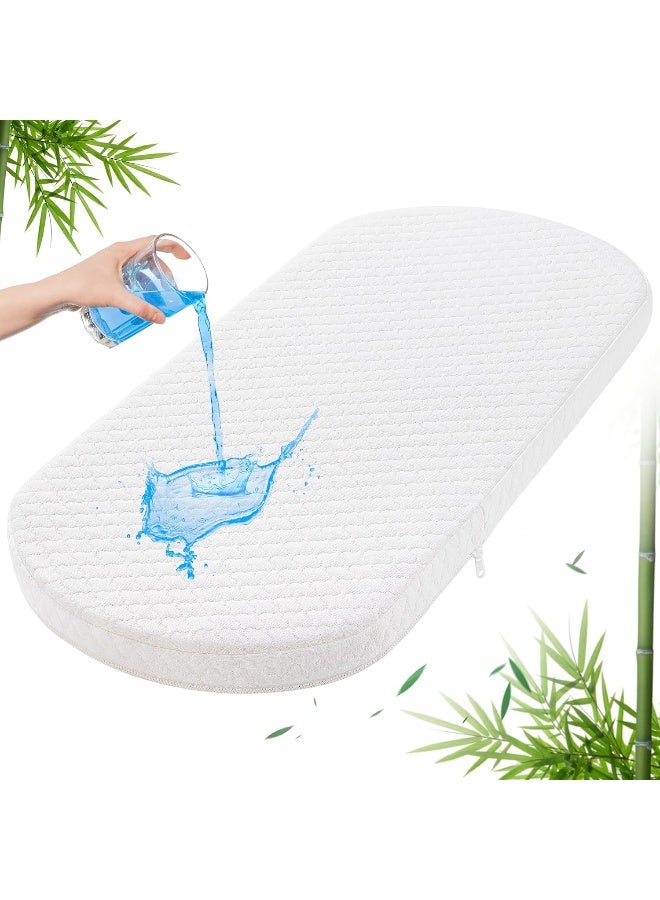 Pro Goleem Baby Bassinet Mattress Pad 30"x15" Oval - Waterproof Bamboo Cover, Premium Foam, Breathable, Hypoallergenic, Non-Toxic Topper, for Cradle and Moses Basket  - Image 1