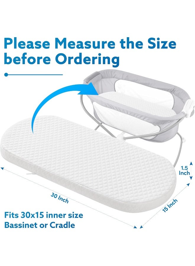 Pro Goleem Baby Bassinet Mattress Pad 30"x15" Oval - Waterproof Bamboo Cover, Premium Foam, Breathable, Hypoallergenic, Non-Toxic Topper, for Cradle and Moses Basket  - Image 2