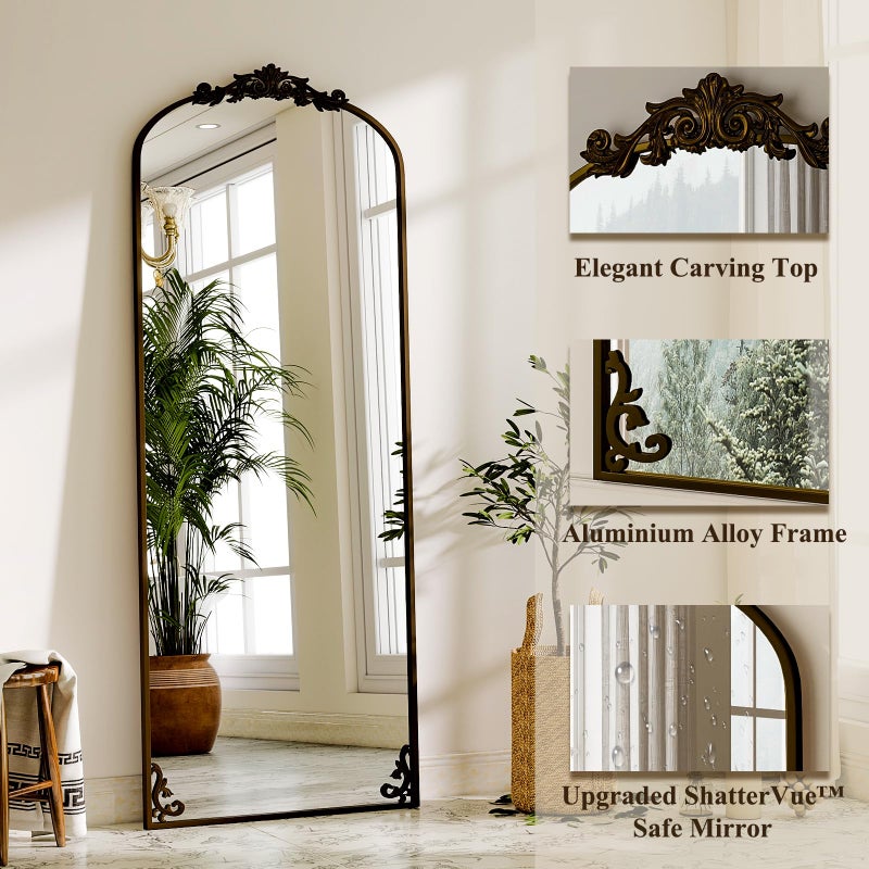 GLSLAND 56"x21" Vintage Full Length Mirror - Carved Arched Floor Mirror Baroque Full Body Mirrors for Bedroom Living Room Entryway,BRE - Image 3