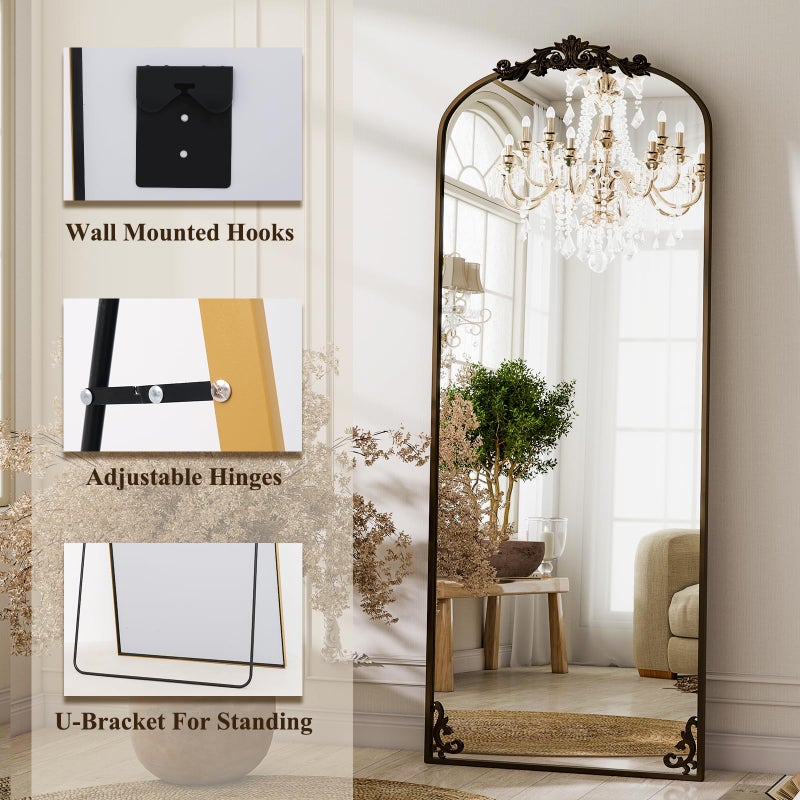 GLSLAND 56"x21" Vintage Full Length Mirror - Carved Arched Floor Mirror Baroque Full Body Mirrors for Bedroom Living Room Entryway,BRE - Image 4