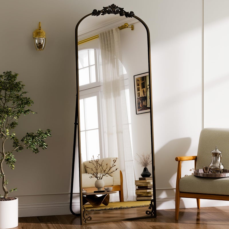 GLSLAND 56"x21" Vintage Full Length Mirror - Carved Arched Floor Mirror Baroque Full Body Mirrors for Bedroom Living Room Entryway,BRE - Image 1