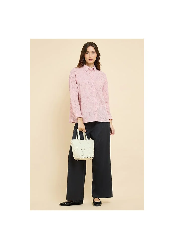 أر أند بي Schiffli Shirt with Classic Collar and Long Sleeves