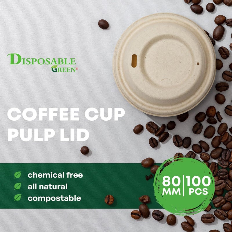 DISPOSABLE GREEN غطاء كوب لأكواب NEXTGEN، أغطية أكواب القهوة مناسبة لأكواب القهوة ذات الجدار الواحد، مصنوعة من لب قصب السكر، تناسب أكواب القهوة القابلة للتصرف بحجم 6 و8 أونصة، عبوة 100 قطعة - Image 2