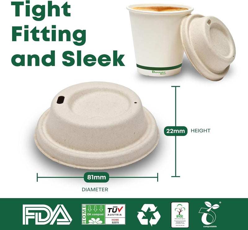 DISPOSABLE GREEN غطاء كوب لأكواب NEXTGEN، أغطية أكواب القهوة مناسبة لأكواب القهوة ذات الجدار الواحد، مصنوعة من لب قصب السكر، تناسب أكواب القهوة القابلة للتصرف بحجم 6 و8 أونصة، عبوة 100 قطعة - Image 5