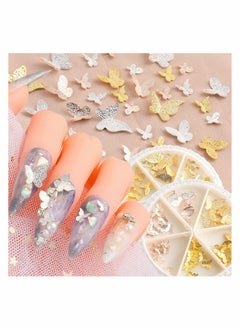3D Butterfly Nail Charms for Acrylic Nails, Gold Silver Rose Gold Alloy Butterfly Nail Glitter Nail Rhinestones, Metal Hollow Butterfly Nail Art Studs Nail Art Supplies 2 Box