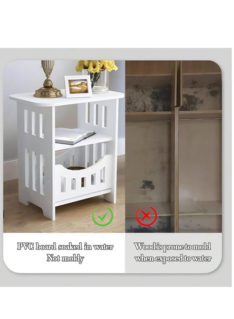 Cozy Nest Narrow Bedside Table with Shelves White Bedside Small Slim Nightstand & Magazine Rack Cute & Stylish Compact Side Table for Bedroom Furniture for Small Spaces - Image 3
