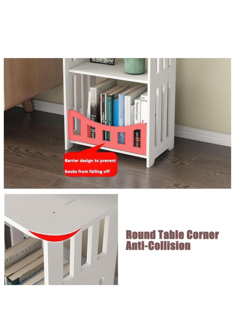 Cozy Nest Narrow Bedside Table with Shelves White Bedside Small Slim Nightstand & Magazine Rack Cute & Stylish Compact Side Table for Bedroom Furniture for Small Spaces - Image 4