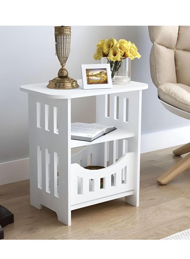 Cozy Nest Narrow Bedside Table with Shelves White Bedside Small Slim Nightstand & Magazine Rack Cute & Stylish Compact Side Table for Bedroom Furniture for Small Spaces - Image 1