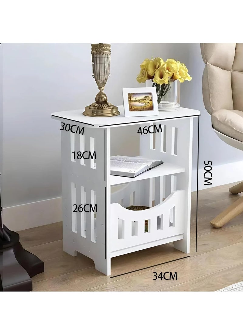 Cozy Nest Narrow Bedside Table with Shelves White Bedside Small Slim Nightstand & Magazine Rack Cute & Stylish Compact Side Table for Bedroom Furniture for Small Spaces - Image 2