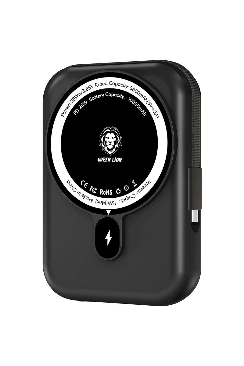 GREEN LION Monaco Magsafe 10000mah Power Bank / Integrated Type-C Cable - Black - Image 1