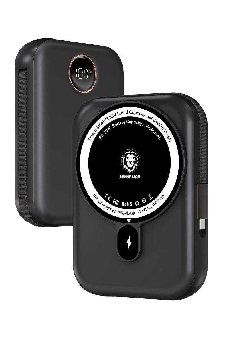 GREEN LION Monaco Magsafe 10000mah Power Bank / Integrated Type-C Cable - Black - Image 5