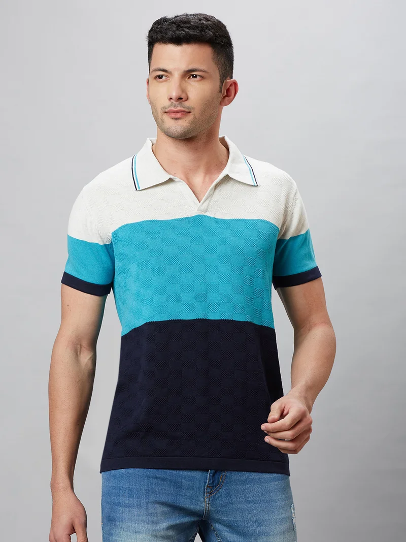 Globus Men White Colourblocked Cotton Polo Collar Regular Fit T-shirt