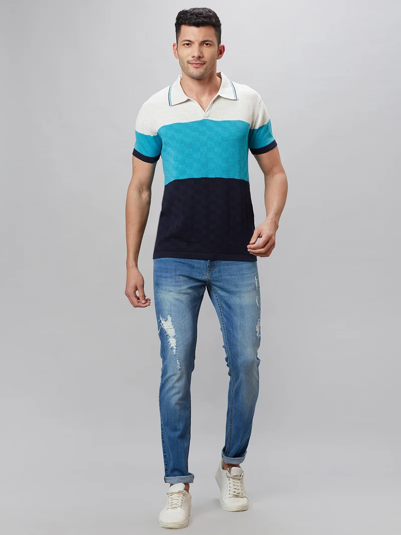 جلو باص تيشيرت بولو رجالي قطن أبيض بياقة بولو بقصة عادية