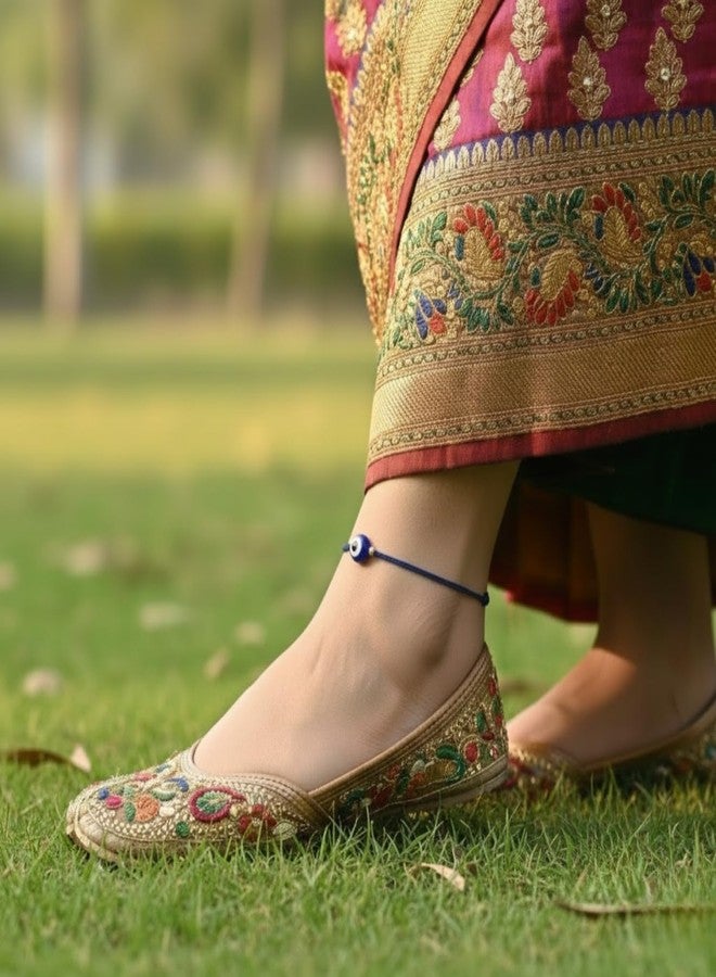 DARSHRAJ Sterling silver Blue Evil Eye Anklet | Adjustable Nazariya Payal | Handmade Thread Ankle Bracelet - Image 4