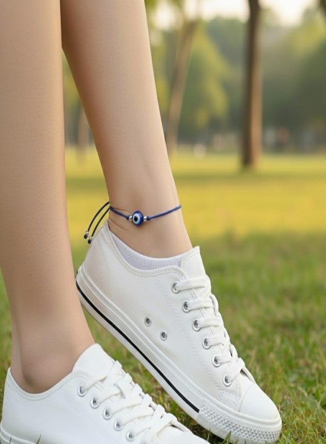 DARSHRAJ Sterling silver Blue Evil Eye Anklet | Adjustable Nazariya Payal | Handmade Thread Ankle Bracelet - Image 2