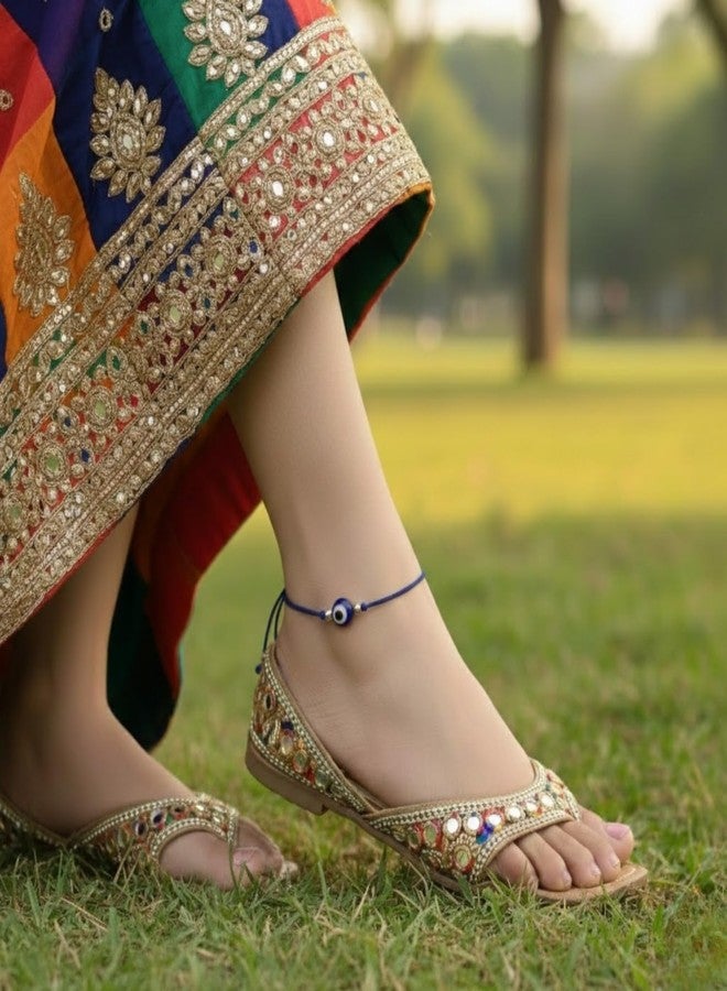 DARSHRAJ Sterling silver Blue Evil Eye Anklet | Adjustable Nazariya Payal | Handmade Thread Ankle Bracelet - Image 3