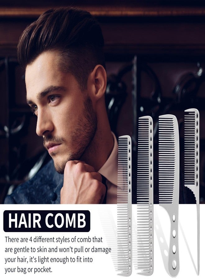 CGBARBER أمشاط شعر من الألومنيوم من CGBARBER، 4 أنواع، لقص الشعر، مشط ذيل من الفولاذ المقاوم للصدأ (فضي) - Image 2