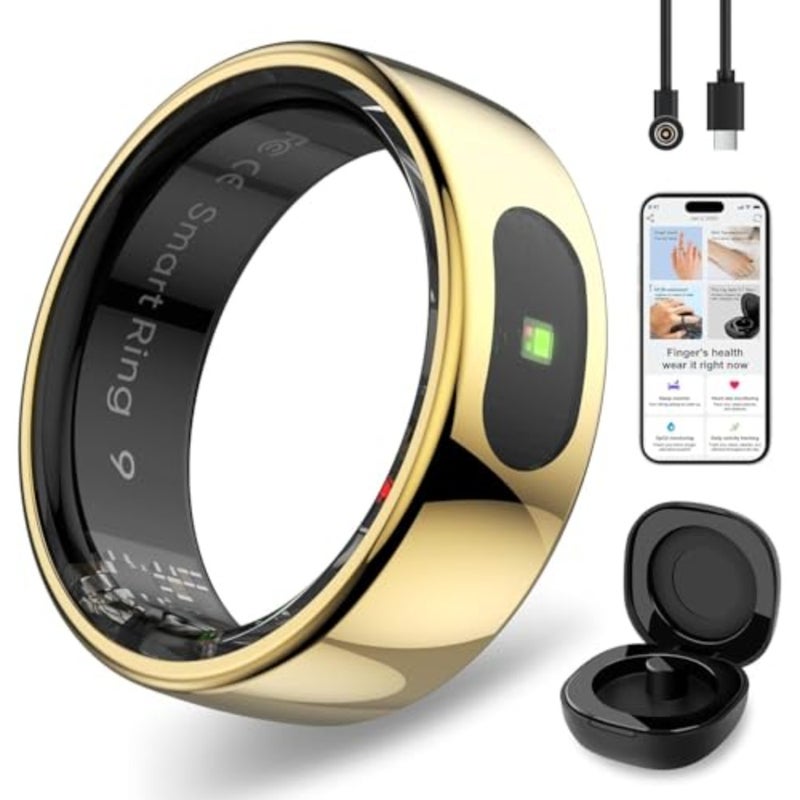 Smart ring for daily fitness tracking and sleep monitoring, made of hypoallergenic stainless steel in gold, featuring gesture control, instant notifications, and IP68 waterproof durability - Image 1