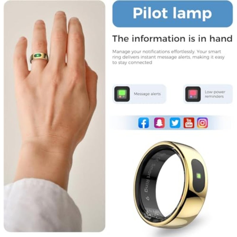 Smart ring for daily fitness tracking and sleep monitoring, made of hypoallergenic stainless steel in gold, featuring gesture control, instant notifications, and IP68 waterproof durability - Image 2