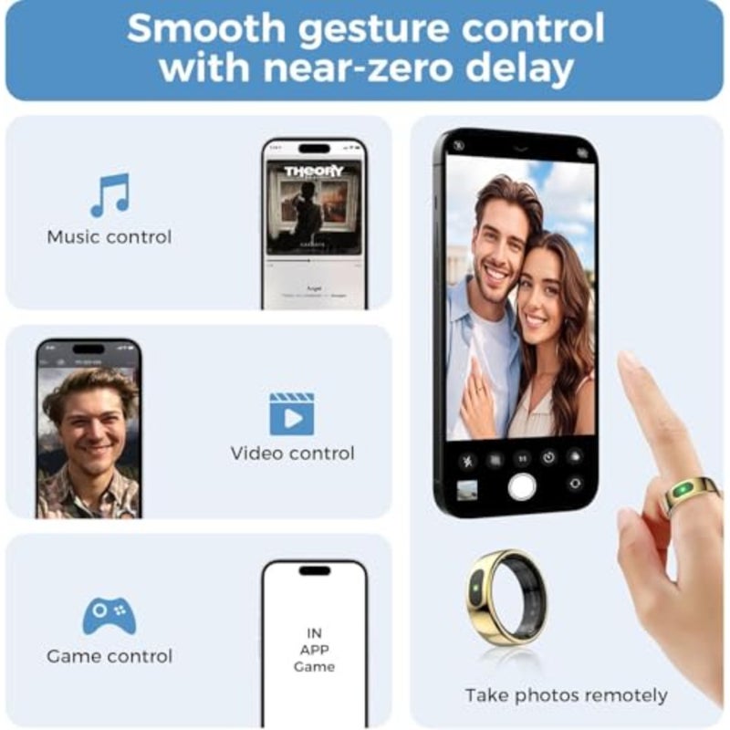 Smart ring for daily fitness tracking and sleep monitoring, made of hypoallergenic stainless steel in gold, featuring gesture control, instant notifications, and IP68 waterproof durability - Image 3