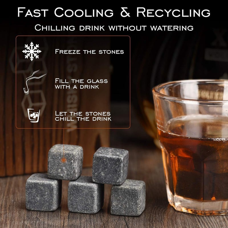 JOY JESTURE Set of 9 Whiskey Chilling Stones Chill Rocks for Whiskey and Other Beverages Cool Unique Birthday Gift Set for DadWhiskyWine Drinker MenWomen Birthday Present by Angde - Image 2