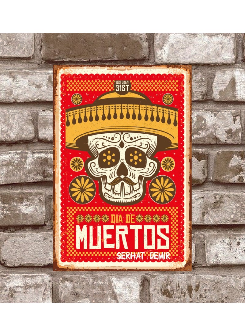 Hediyelikevi RETRO156 Personalized Cheerleader Skull Retro Vintage Metal Poster Dia De Muertos 