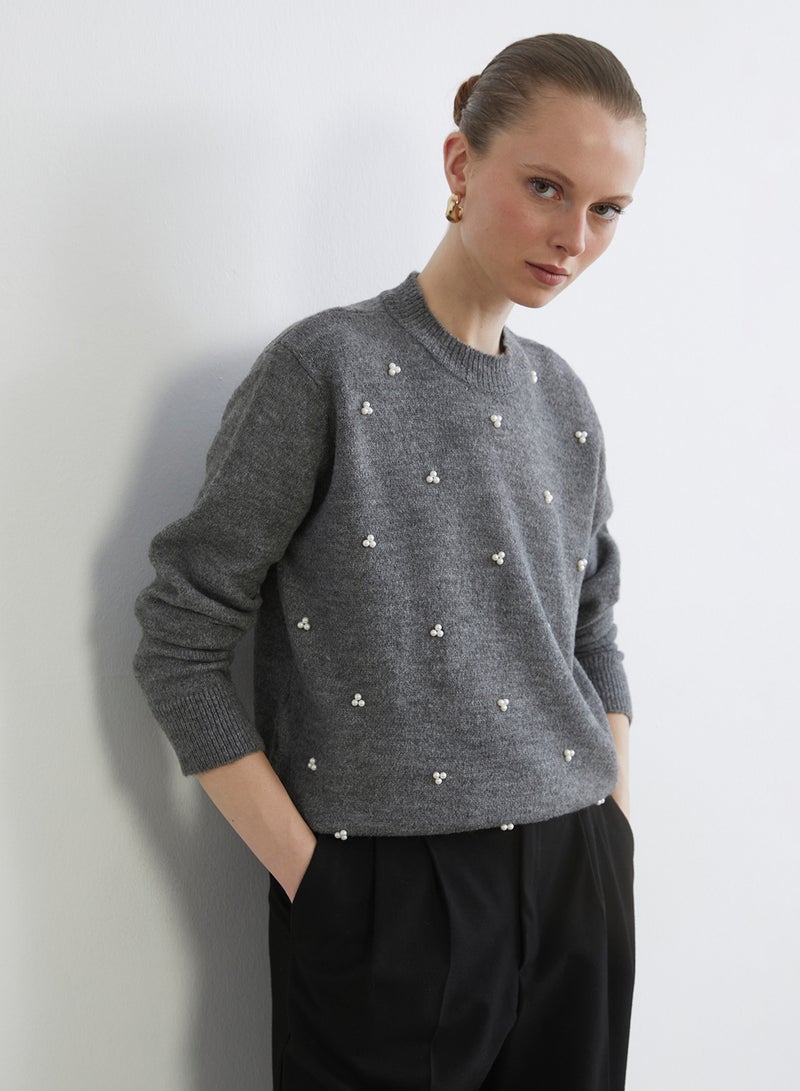 LC WAIKIKI Crew Neck Beaded Embellished Women's Knitwear Sweater - Image 1