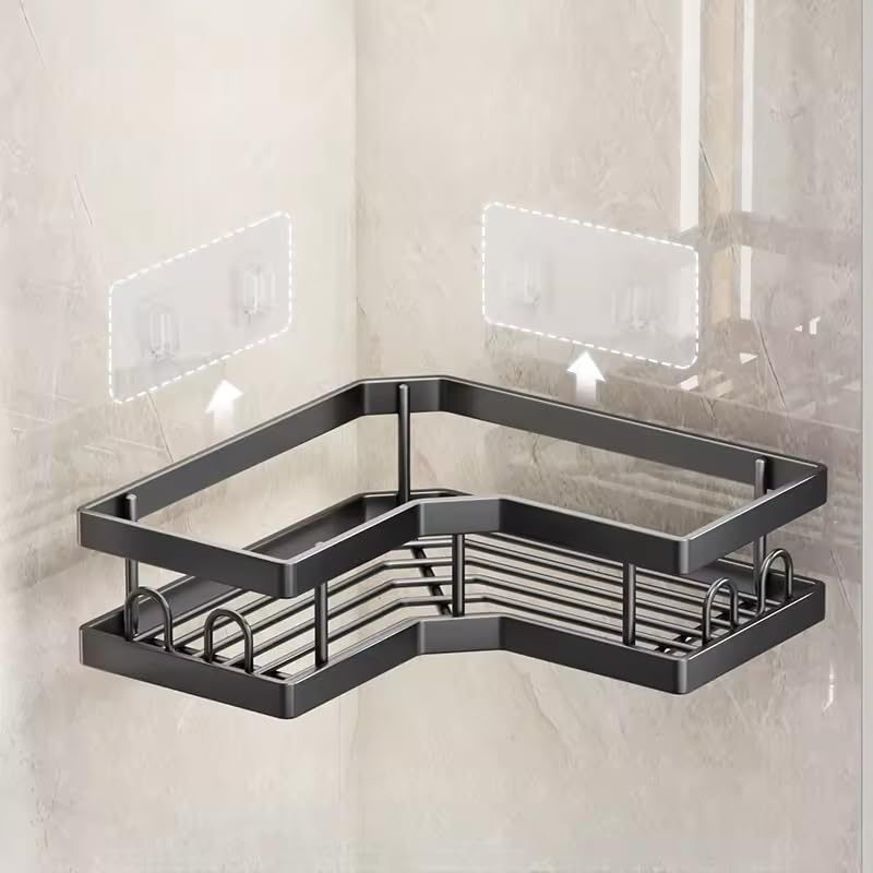 Vasukie 5Pcs Self Adhesive Corner Stainless Steel Shelf for Bathroom,Adhesive Shelf for Kitchen with Magic Sticker,Bathroom Organizer Without Drill for Bathroom Storage & Home Decor Black - Image 5
