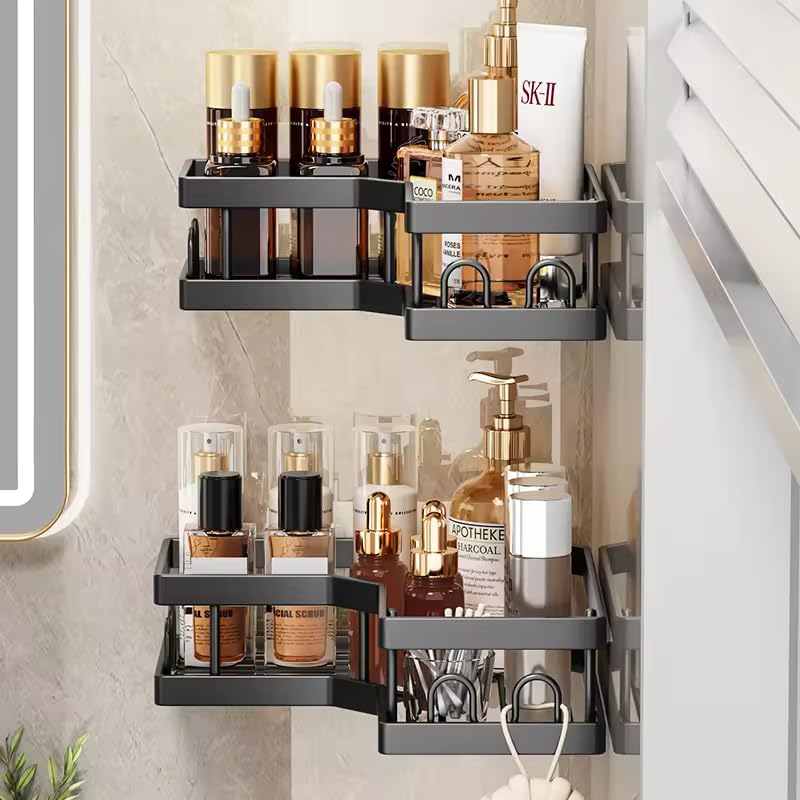 Vasukie 5Pcs Self Adhesive Corner Stainless Steel Shelf for Bathroom,Adhesive Shelf for Kitchen with Magic Sticker,Bathroom Organizer Without Drill for Bathroom Storage & Home Decor Black - Image 3
