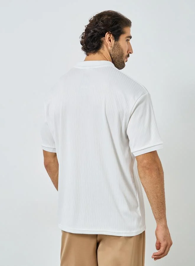 Styli White Textured Regular Fit Polo T-Shirt