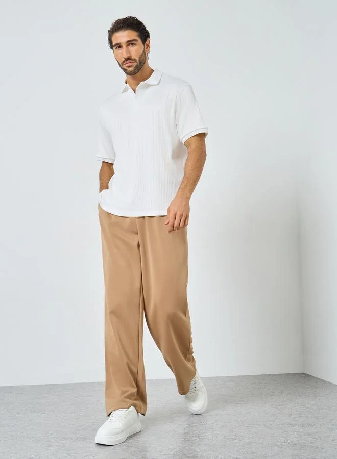 Styli Styli White Textured Regular Fit Polo T-Shirt